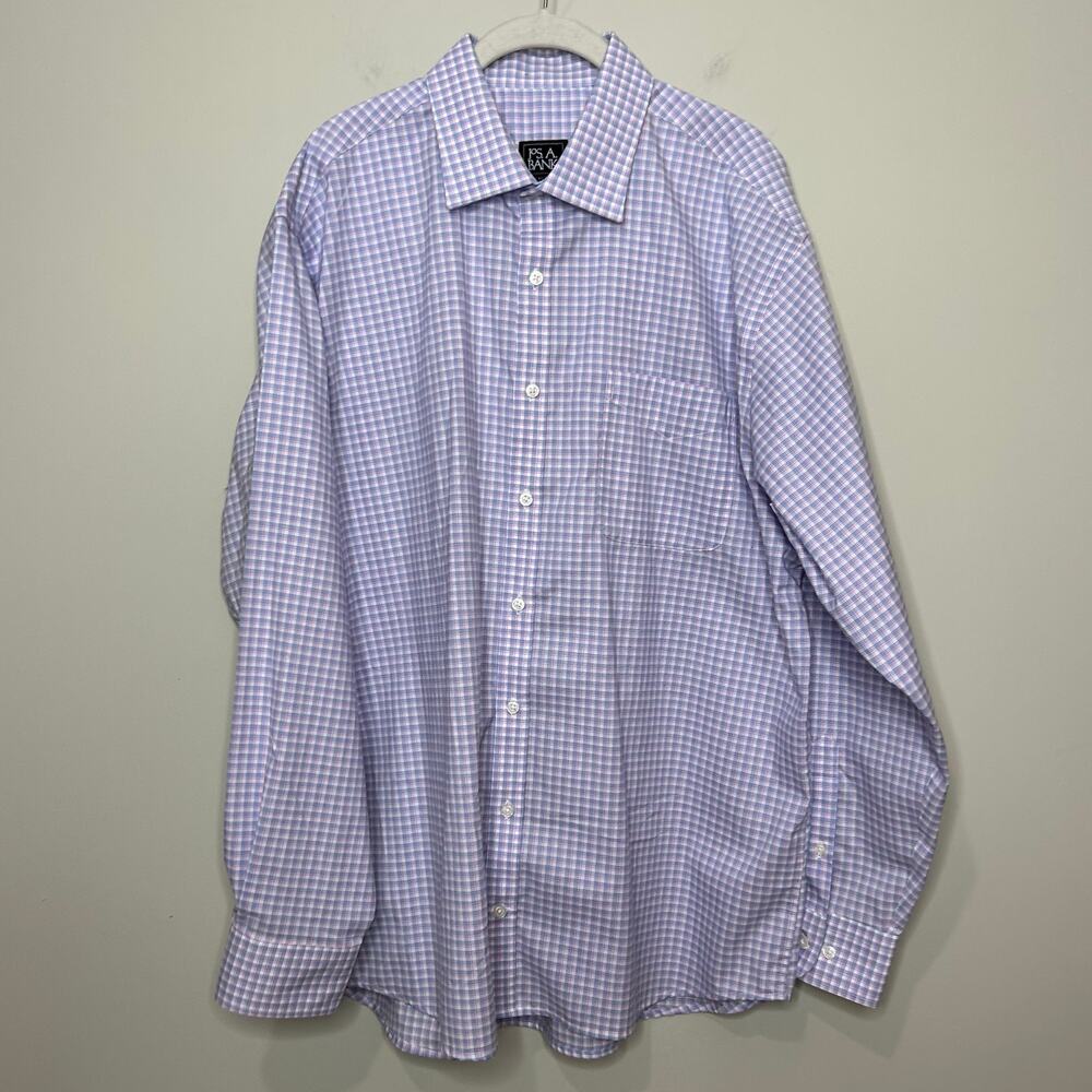 Jos. A. Bank Traveler Button Down Dress Shirt Size L Traditional Fit Grid Print